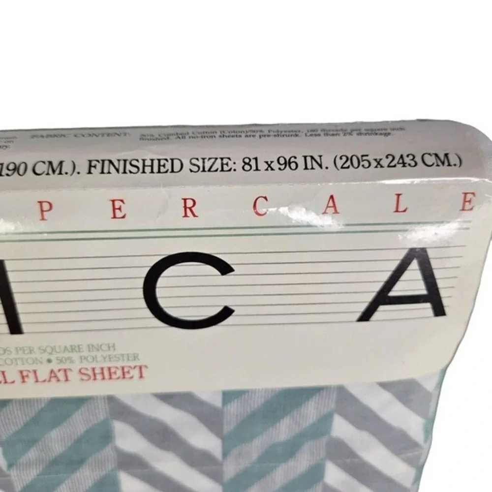 Utica Full Flat Sheet Gray Border No‎ Iron Percale Cotton Blend New Bedding READ